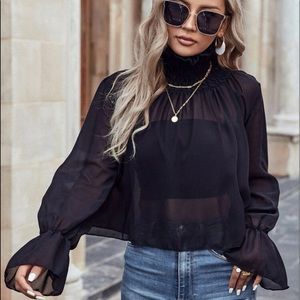 Flounce sleeve shirred top